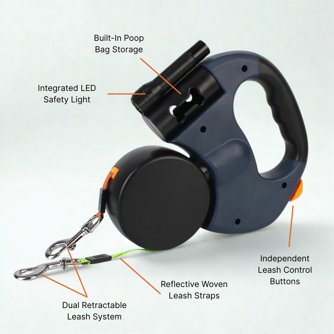 Anti-Tangle Dual Retractable Dog Leash